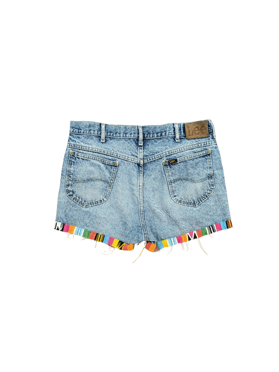 90s Lee Denim Shorts w Funky Ribbon Trim